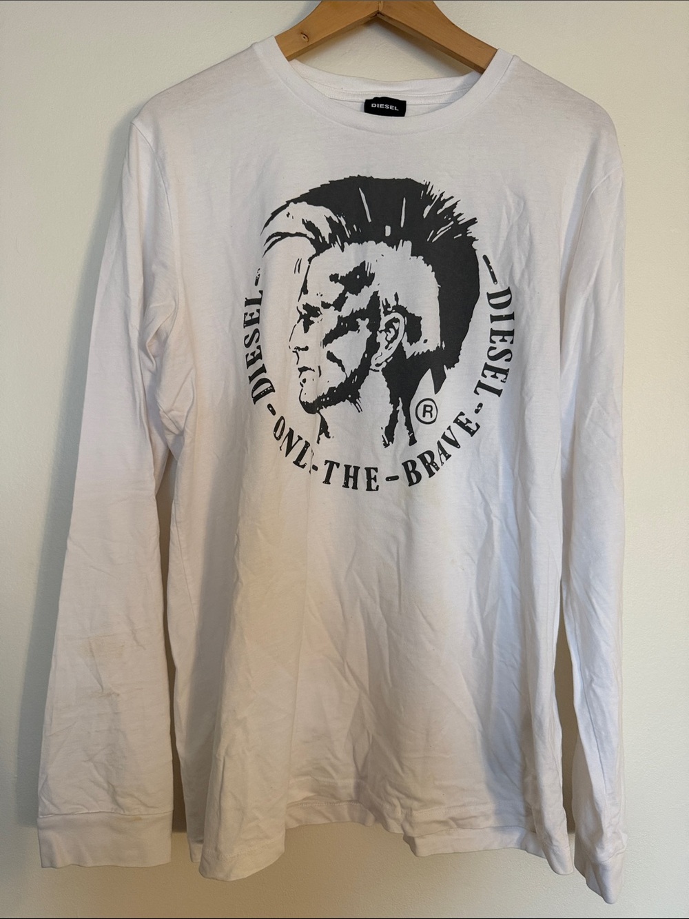 Diesel White Long-Sleeve Tee with Black Graphic